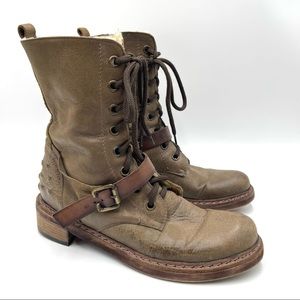 Eclix brown leather faux fur lace up combat boots size 40/10